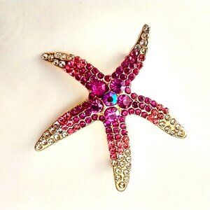 Starfish Brooch Pin Rhinestones Trendy Hollywood Glam Sylish Tropical Ocean Fun
